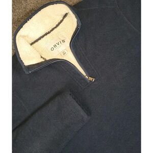 Orvis Shacket Mens Medium Blue Fleece Lined Jacket Pullover 1/4 Zip